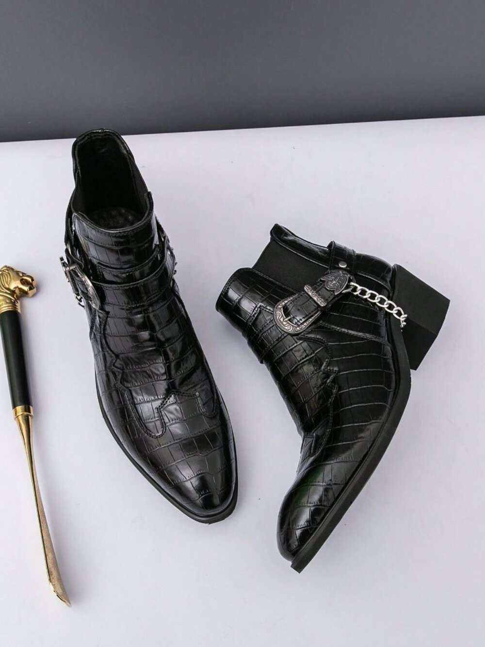 Black Business Men's Slip-On Pointed Toe Oxfords - Picture 3 of 10